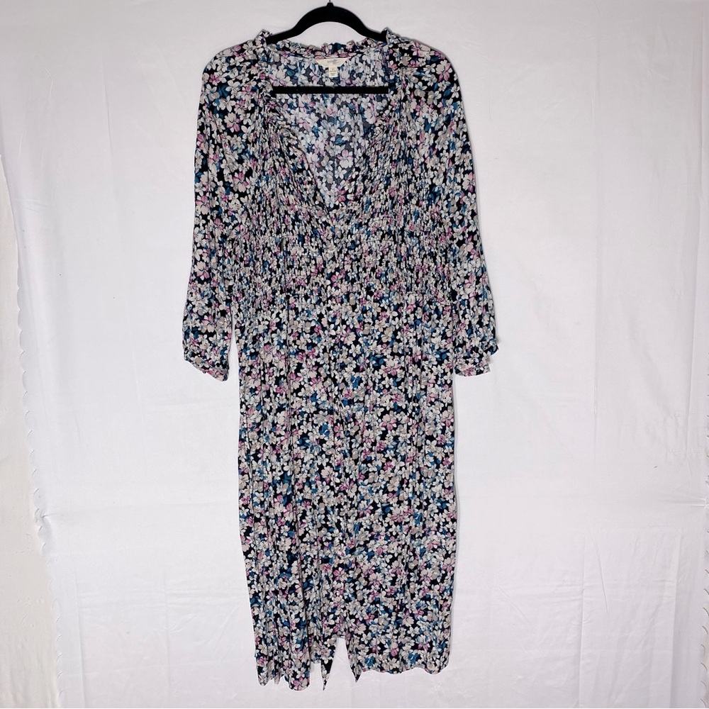 Terra & Sky Multicolour Ditsy Floral Long Sleeve Button Front Midi Dress 1X